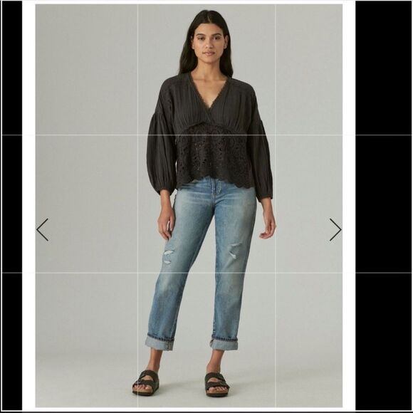 Lucky brand long sleeve crochet top size M - Picture 6 of 10